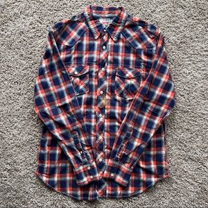 Men’s Arizona Button Up  | Size: M  | Navy Blue, Orange & White